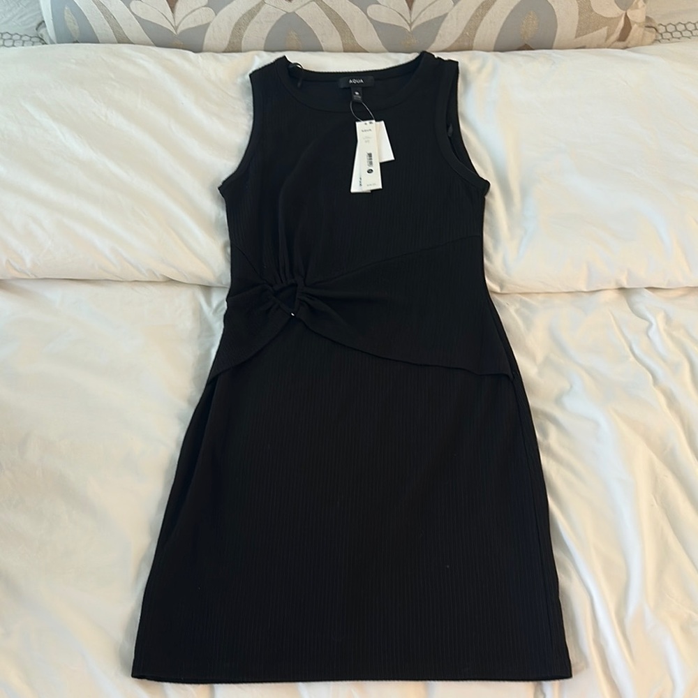 Aqua From Bloomingdale’s Black Twist-Front Mini Dress